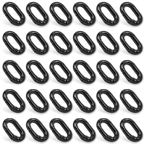 30pcs Black Oval Carabiner Metal Spring Loop Clip, Small Carabiner Metal Spring Key Ring for Bags, Keychain, Dog Tag Clips
