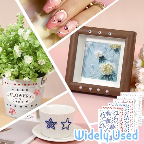 Macuezu 6 Sheets Self-Adhesive Face Gems Star Rhinestone Stickers