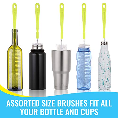 HIWARE Bottle Cleaning Brush Set - 5 Pack for Beer & Sports Bottles