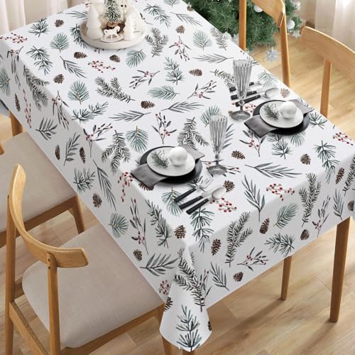 Winter Pine Tree Leaves Rectangle Tablecloth 52 x 70 Inch - Festive Holiday Decor
