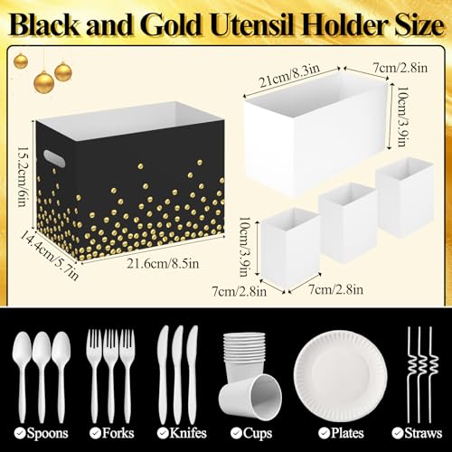 Black and Gold Utensil Holder Set - 2PCS Caddy for Parties