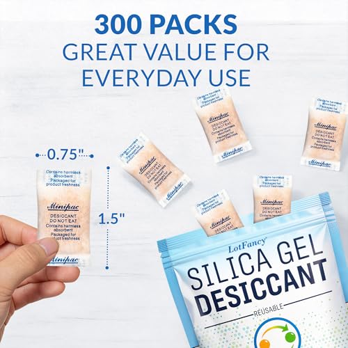 LotFancy 300 Pack Color Indicating Silica Gel Packets 0.5g