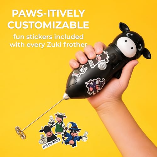Zulay Kitchen Cow Milk Frother Wand – Betsy The Cute Handheld Coffee Frother for Lattes, Cappuccino & Matcha, Black