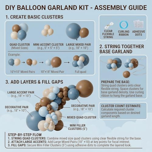 Dusty Blue & Brown Balloon Arch Kit - 122 Pcs Baby Shower Decor