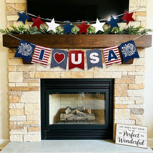 Casoty 4th of July Patriotic Banner Set - USA Flag & Star Garland