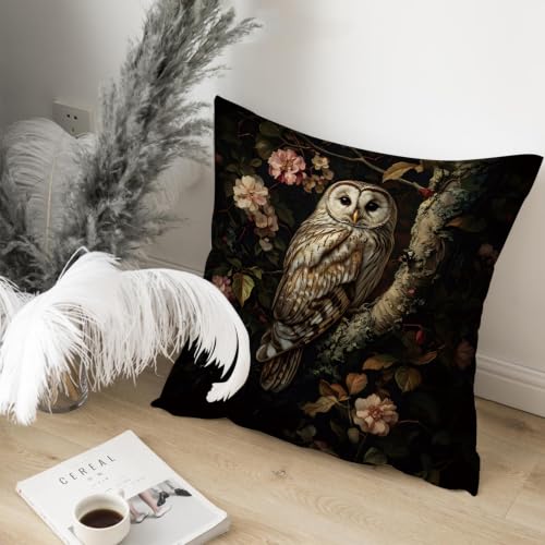 Owl Pillow Cover 18x18 Inch - Vintage Floral Throw Pillowcase