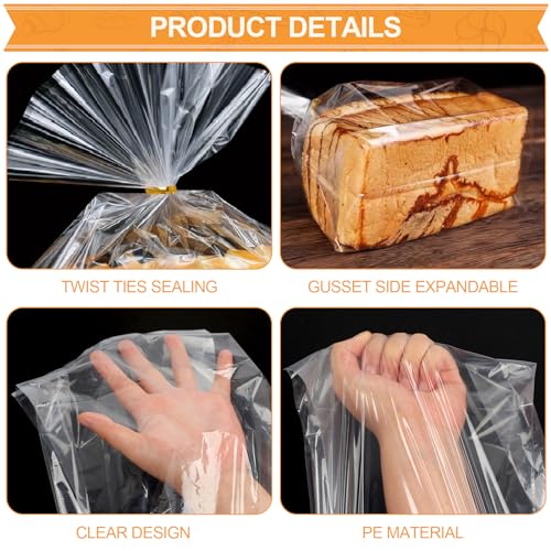vivinin 70 Pack Clear Bread Bags with 100 Ties, 8" x 4" x 18"