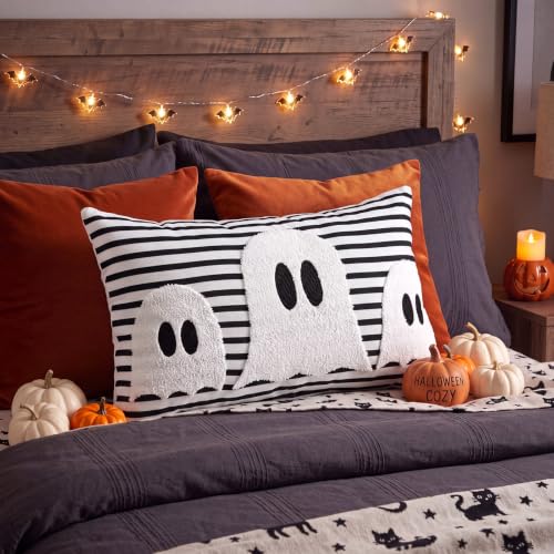 Boao Halloween Ghost Pillow Cover 12x20 Black and White Striped, Pack of 1