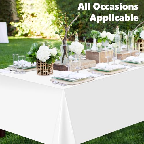 LANLISA 3 Pack Disposable White Plastic Tablecloths - 54x108 in.