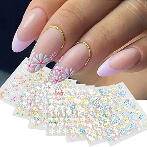 Vezocim 30 Sheets 3D Floral Nail Art Stickers Colorful Flower Decals