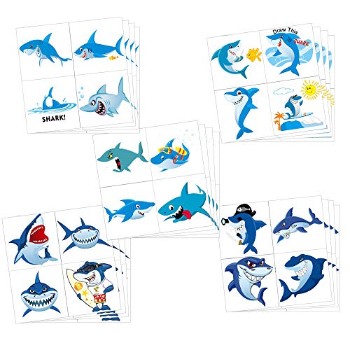 Konsait Shark Temporary Tattoos 100pcs - Kids Ocean Party Favors