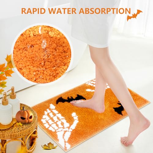 APROPHIC Halloween Bath Mat 17x24 in, Skull Bat Non-Slip, Super Absorbent