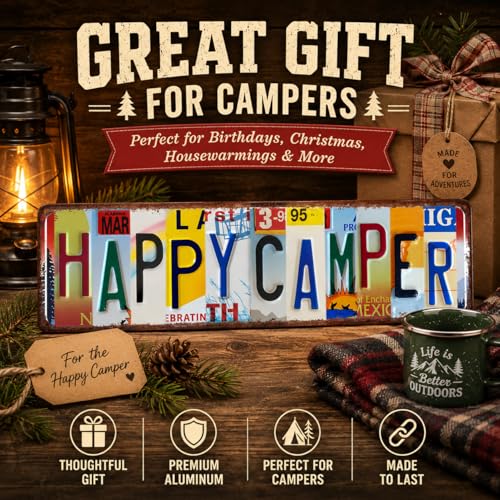 Happy Camper Vintage Tin Sign for RV Lovers | 16 x 4 Inches