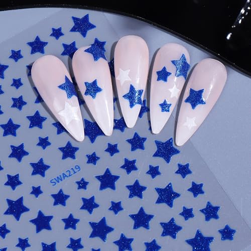 3D Self-Adhesive Nail Stickers Star Decals Red White And Blue 3 Sheets