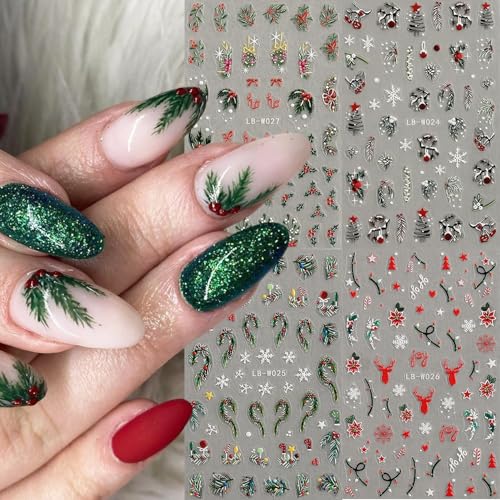 Christmas Nail Stickers 4 Sheets 3D Self-Adhesive Winter Snowflake Xmas Decals