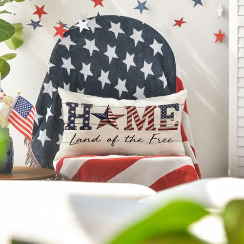 4th of July Throw Pillow Cover - 12 x 20 Inch Patriotic Decor