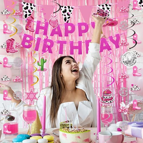 Cowgirl Disco Birthday Party Decorations - 23pcs Garland & Swirls