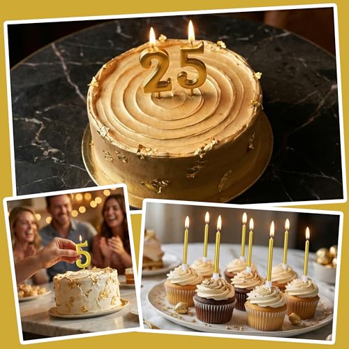 38PCS Gold Number Birthday Candles Set for Cake Decoration