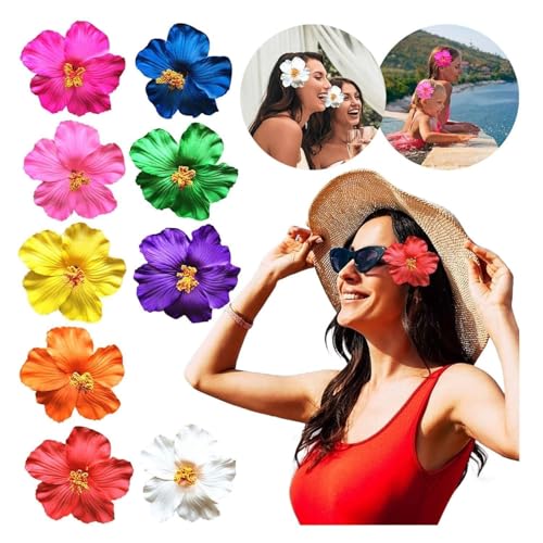 Red Hawaiian Flower Hair Clip 4-Pack - 8cm Bohemian Tropical Hair Accessory