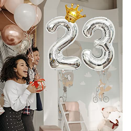 Shikuer 40 Inch Silver Number 23 Foil Balloon with Mini Crown for Birthday Party Decorations