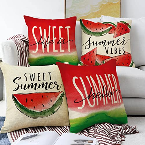 Summer Watermelon Throw Pillow Covers 20x20 Set of 4, Farmhouse Cushion Cases