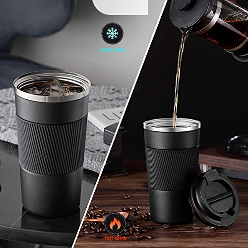 YINJOYI 17oz Insulated Travel Coffee Mug - Black, Leak Proof Tumbler