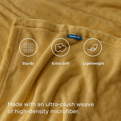 Bedsure Yellow Gold Throw Blanket - 50x60 inches Soft Plush Fleece