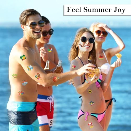Summer Pool Party Temporary Tattoos - 144 Pcs Hawaiian Luau Beach Stickers