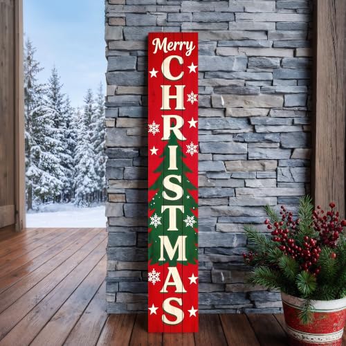 Vertical Merry Christmas Porch Sign - Rustic Wooden Xmas Standing Sign - 47.2 Inches - Xmas-2026