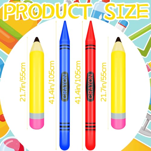 6Pcs Back to School Balloon Set, Yellow Pencil & Big Crayon Party Decor
