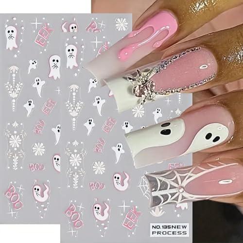 5D Embossed Halloween Ghost Nail Stickers Self-Adhesive Decals