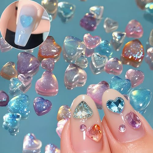 Aurora Heart Nail Art Charms Mixed Size Crystal Gems 50Pcs