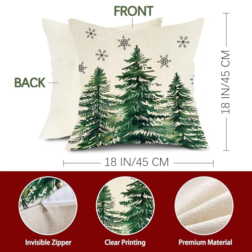 Green Pine Tree Christmas Throw Pillow Covers, 18x18 Set of 2