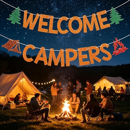 Welcome Campers Banner for Camping Themed Birthday Party Decorations