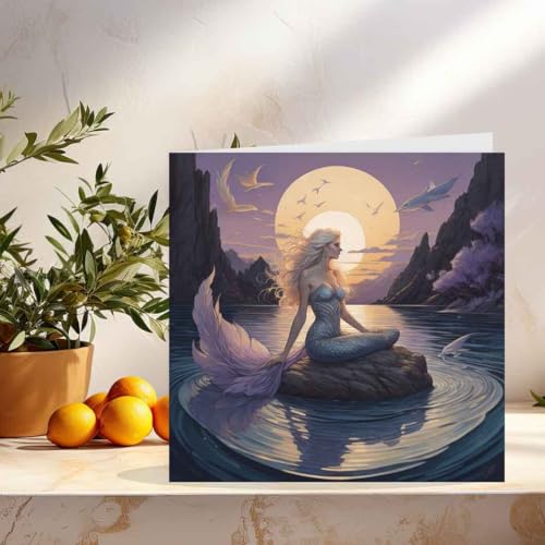 Purple Fox Mermaid Greeting Card - 145mm x 145mm