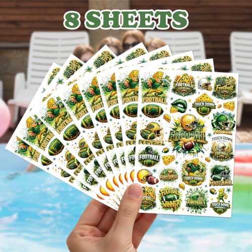 Football Temporary Tattoos 6 Sheets, Green Rugby Party Favors for Teens