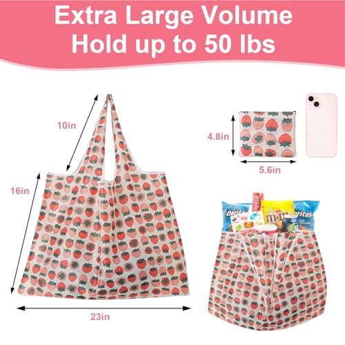 ZooviHyvi Extra Large 50lbs Foldable Reusable Grocery Bags - 2 Pack Pink