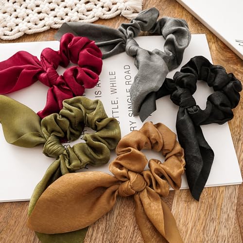 IZUS Satin Hair Scrunchies with Long Tail Ribbon, 2 Pcs