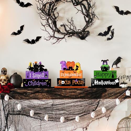 Halloween Wooden Table Signs Set - 3PCS Spooky Witch Decor