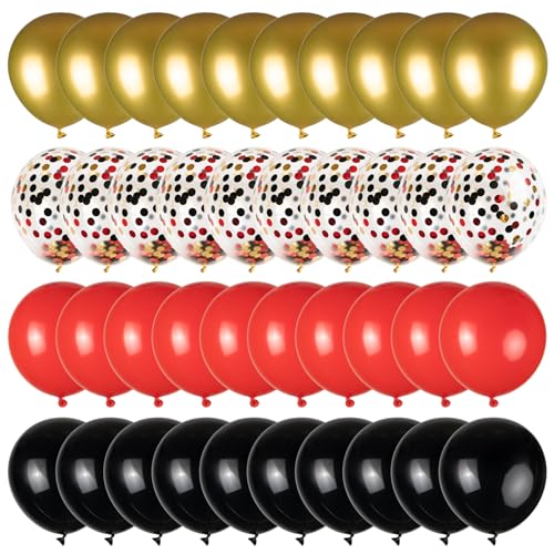 ZizasAry 100pcs Black Red Gold Balloons Set - 12 Inch Confetti & Plain Latex for Party Decorations