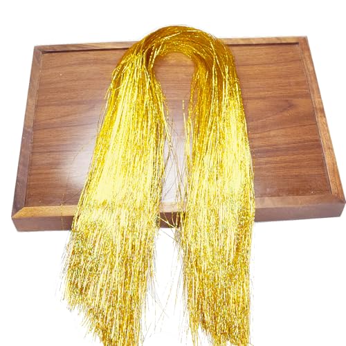 FOONEA 2000 Strands Christmas Tinsel Icicles, 19.8" Gold Mylar Foil