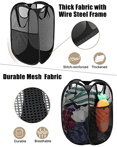 HOUSE AGAIN Black 70L Collapsible Mesh Laundry Hamper with Steel Frame & Handles