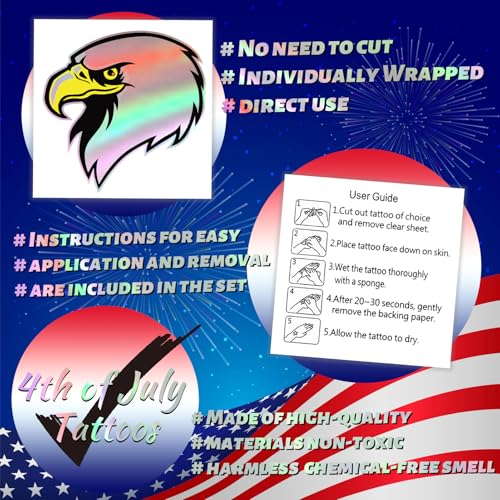 Winthrop 120 Pcs Fourth of July Temporary Tattoos Metallic Foil