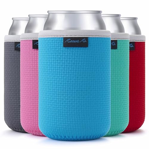 Current Co. Multicolor Beer Can Cooler Sleeves 5 Pack - Insulated Neoprene Koozies for 12oz Cans & Bottles