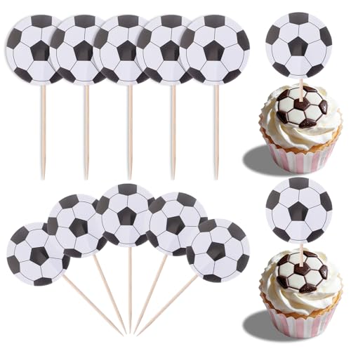 Nogeqi 48-Piece Soccer Cupcake Toppers for Sports Theme Birthday Party