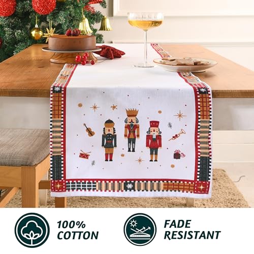Christmas Table Runner 14x72 Inches - Nutcracker Magic Red & White