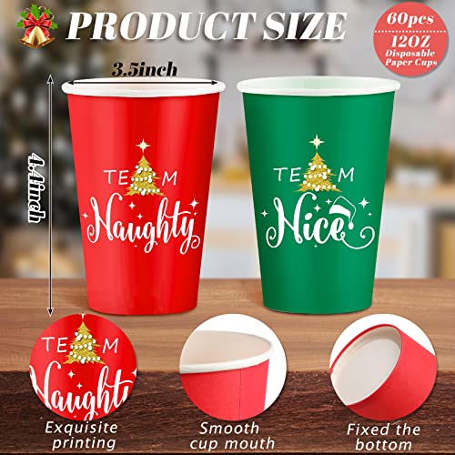 Christmas Paper Cups 12 oz Disposables Naughty or Nice Theme 60 Pack - 10.63" x 6.69"