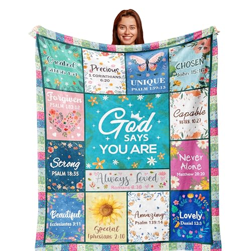 Christian Gifts for Women Blue Blanket 60x50in Inspirational Religious Decor