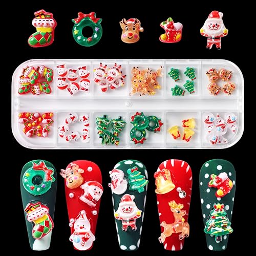 Christmas Nail Charms 3D Resin Snowman Santa Reindeer Gems