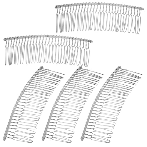 5-Piece Silver Metal Hair Combs 30-Tooth Wedding Veil Clips